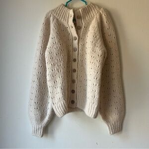 Rylee + Cru Girls Knit Cardigan Sweater 8-9Y Cream Button Front Wool Blend
